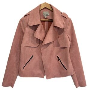 Kut from the Kloth Faux Suede Moto Jacket Size Small Soft Pink Draped Open Front